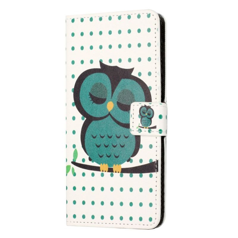 Capa De Couro Para Samsung Galaxy A14 / A14 5G Coruja Adormecida