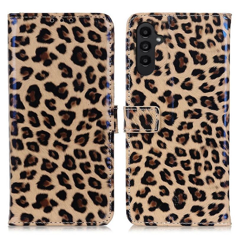 Capa De Couro Para Samsung Galaxy A14 / A14 5G Efeito Pele De Leopardo