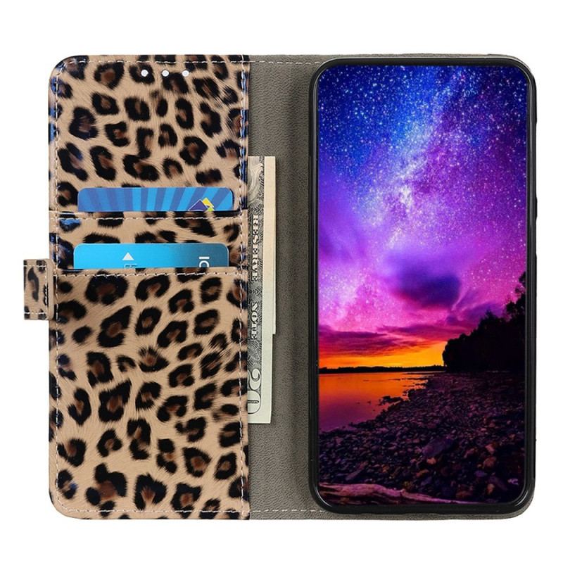 Capa De Couro Para Samsung Galaxy A14 / A14 5G Efeito Pele De Leopardo