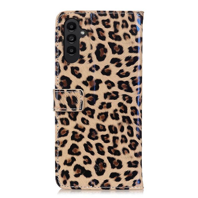 Capa De Couro Para Samsung Galaxy A14 / A14 5G Efeito Pele De Leopardo