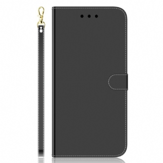 Capa De Couro Para Samsung Galaxy A14 / A14 5G Espelho E Cordão