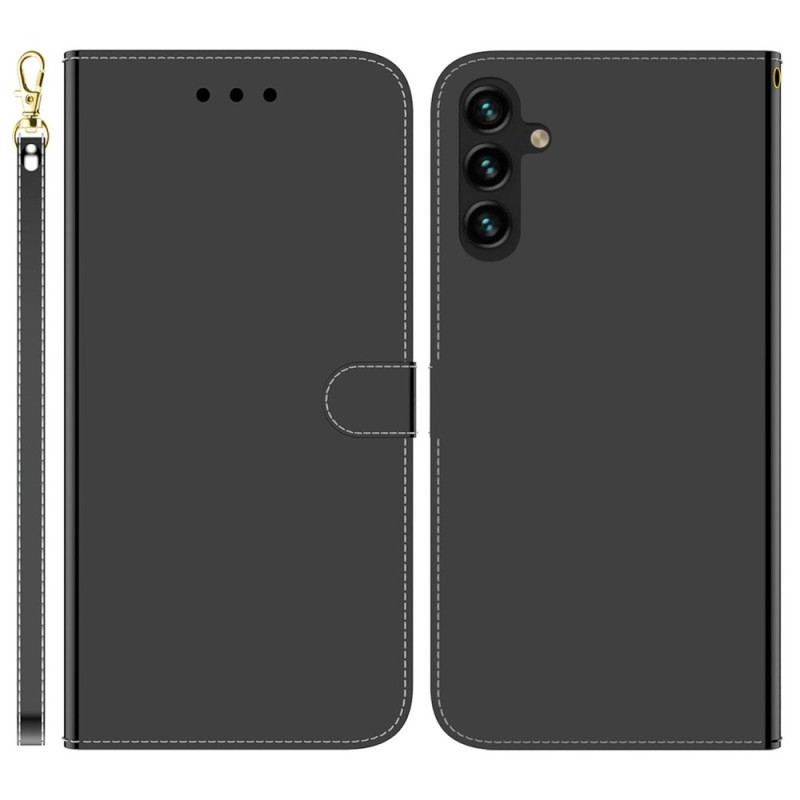 Capa De Couro Para Samsung Galaxy A14 / A14 5G Espelho E Cordão