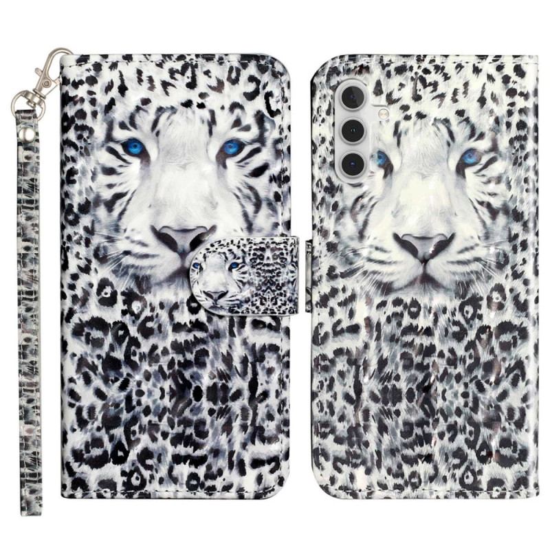 Capa Em Pele Para Samsung Galaxy A14 / A14 5G De Cordão Leopardo Strappy