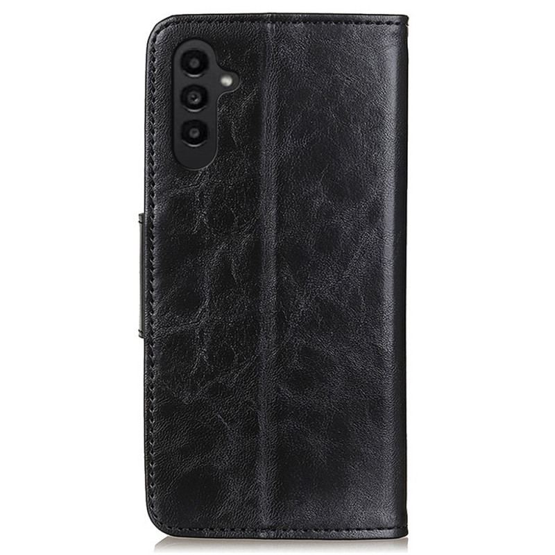 Capa Em Pele Para Samsung Galaxy A14 / A14 5G Fecho Reversível De Couro Rachado