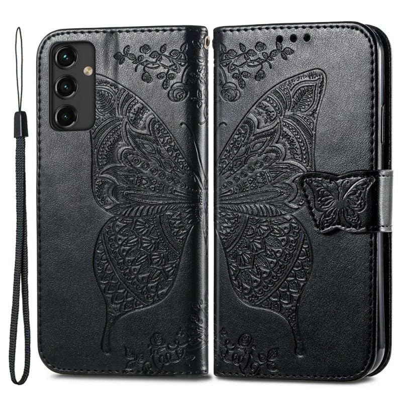 Capa Flip Para Samsung Galaxy A14 / A14 5G Borboleta Barroca