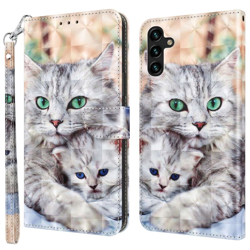 Capa Flip Para Samsung Galaxy A14 / A14 5G De Cordão Apenas Gatos Tangas