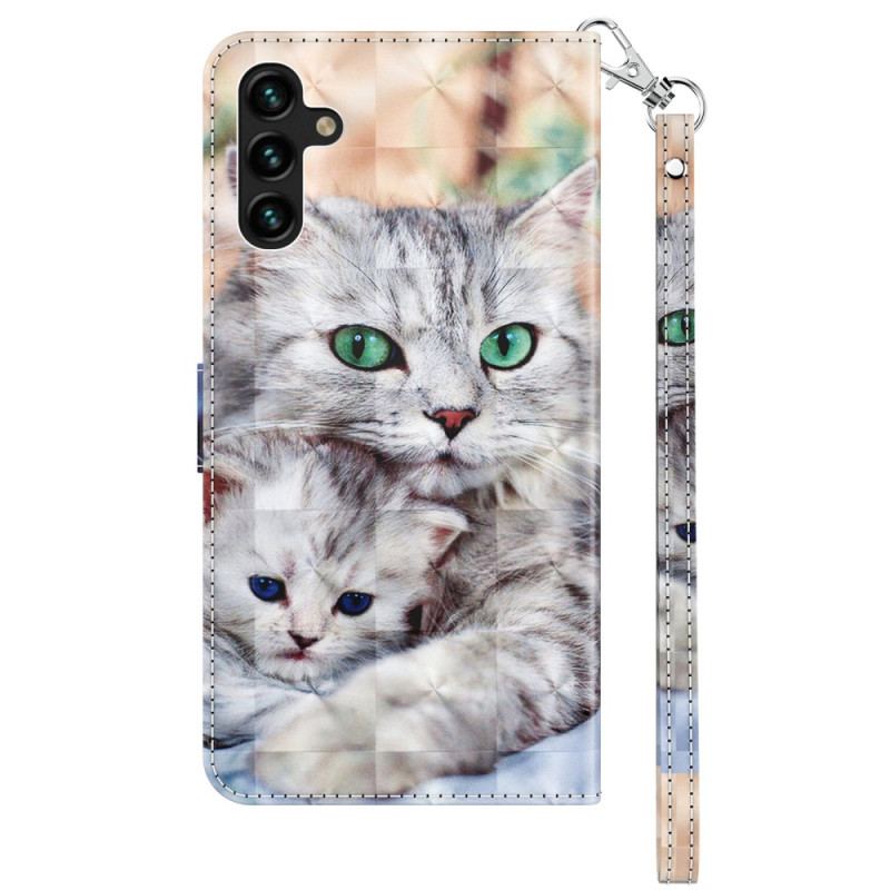 Capa Flip Para Samsung Galaxy A14 / A14 5G De Cordão Apenas Gatos Tangas