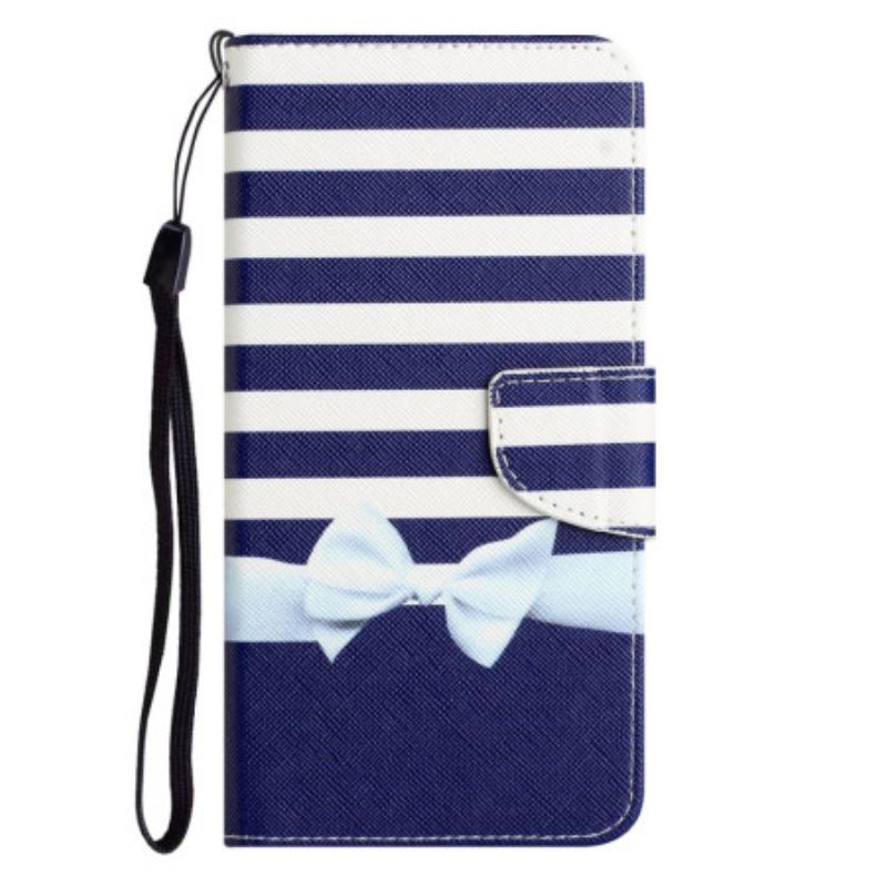 Capa Flip Para Samsung Galaxy A14 / A14 5G De Cordão Cinta Marinha