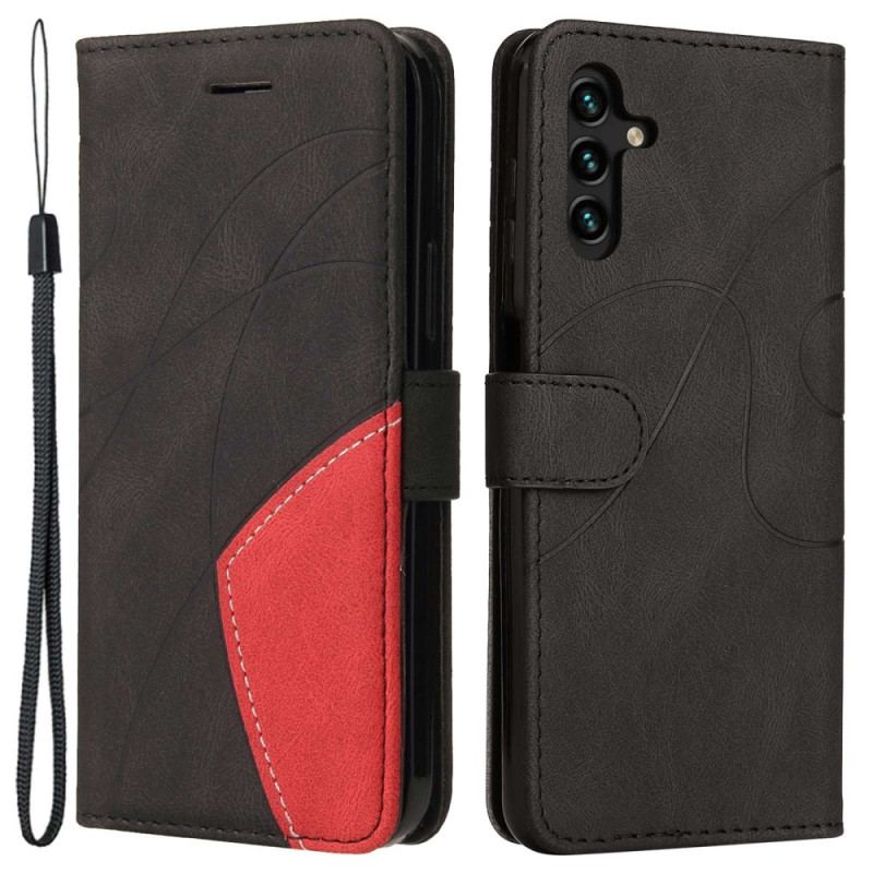 Capa Flip Para Samsung Galaxy A14 / A14 5G De Cordão Correia De Dois Tons