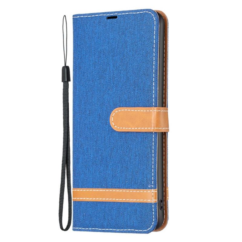 Capa Flip Para Samsung Galaxy A14 / A14 5G De Cordão Correia Efeito Tecido E Couro