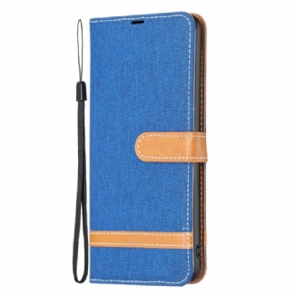 Capa Flip Para Samsung Galaxy A14 / A14 5G De Cordão Correia Efeito Tecido E Couro