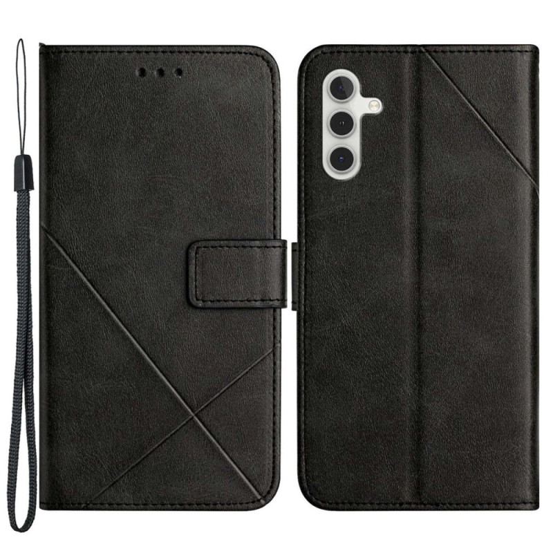 Capa Flip Para Samsung Galaxy A14 / A14 5G De Cordão Estilo De Couro Geométrico Com Tiras