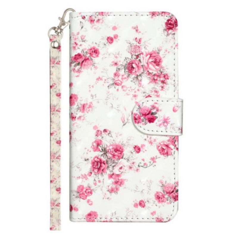 Capa Flip Para Samsung Galaxy A14 / A14 5G De Cordão Flores Da Liberdade Da Correia