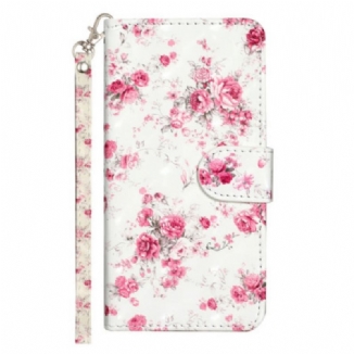 Capa Flip Para Samsung Galaxy A14 / A14 5G De Cordão Flores Da Liberdade Da Correia