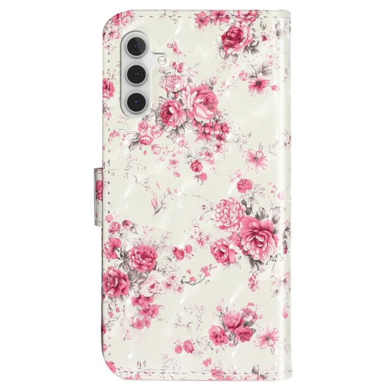 Capa Flip Para Samsung Galaxy A14 / A14 5G De Cordão Flores Da Liberdade Da Correia