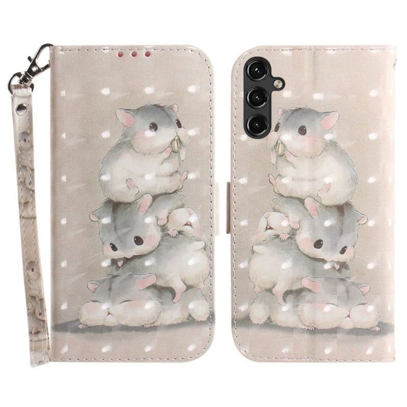 Capa Flip Para Samsung Galaxy A14 / A14 5G De Cordão Hamsters Tanga