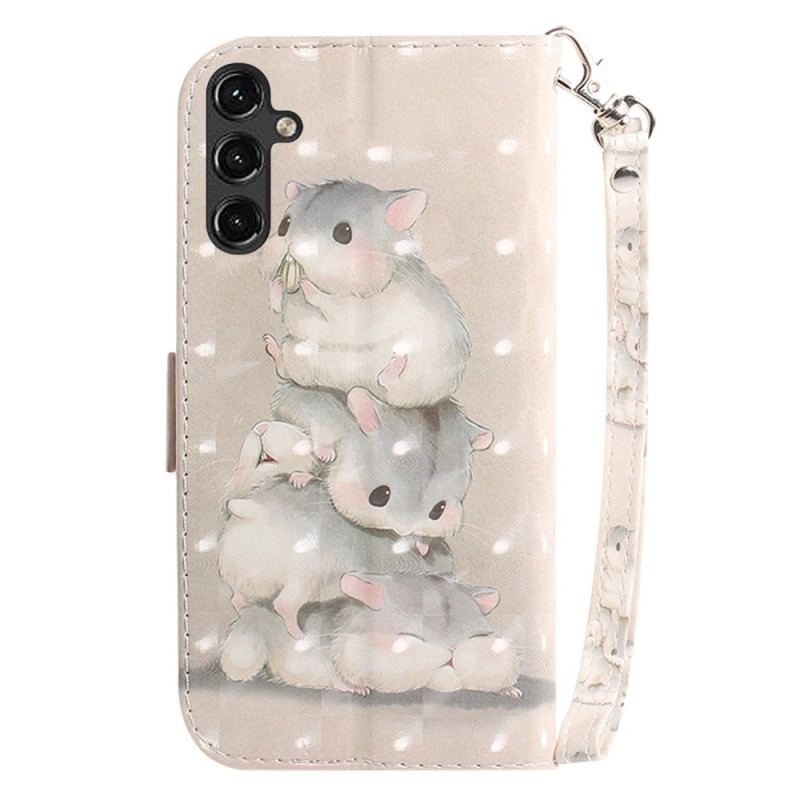 Capa Flip Para Samsung Galaxy A14 / A14 5G De Cordão Hamsters Tanga