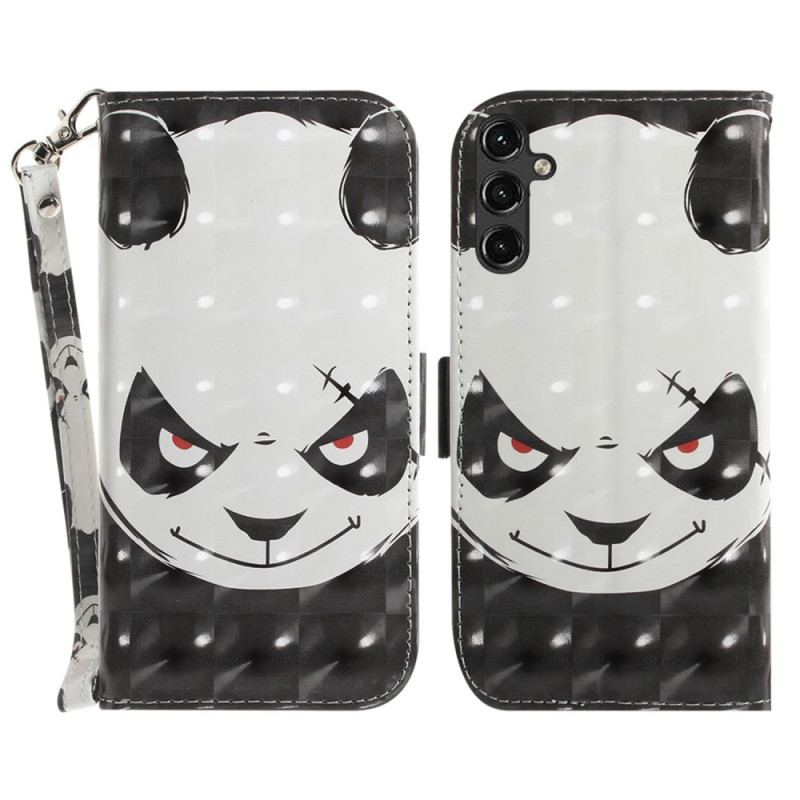 Capa Flip Para Samsung Galaxy A14 / A14 5G De Cordão Panda Irritado Com Cordão