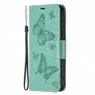 Capa Flip Para Samsung Galaxy A14 / A14 5G De Cordão Strappy Estampado Borboletas