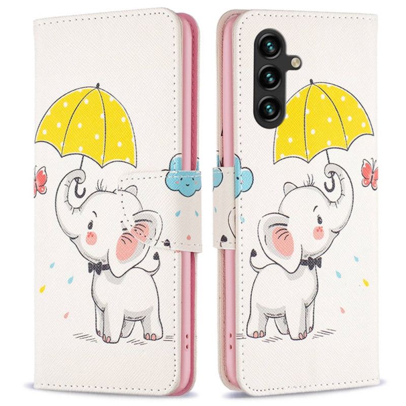 Capa Flip Para Samsung Galaxy A14 / A14 5G Elefante Na Chuva