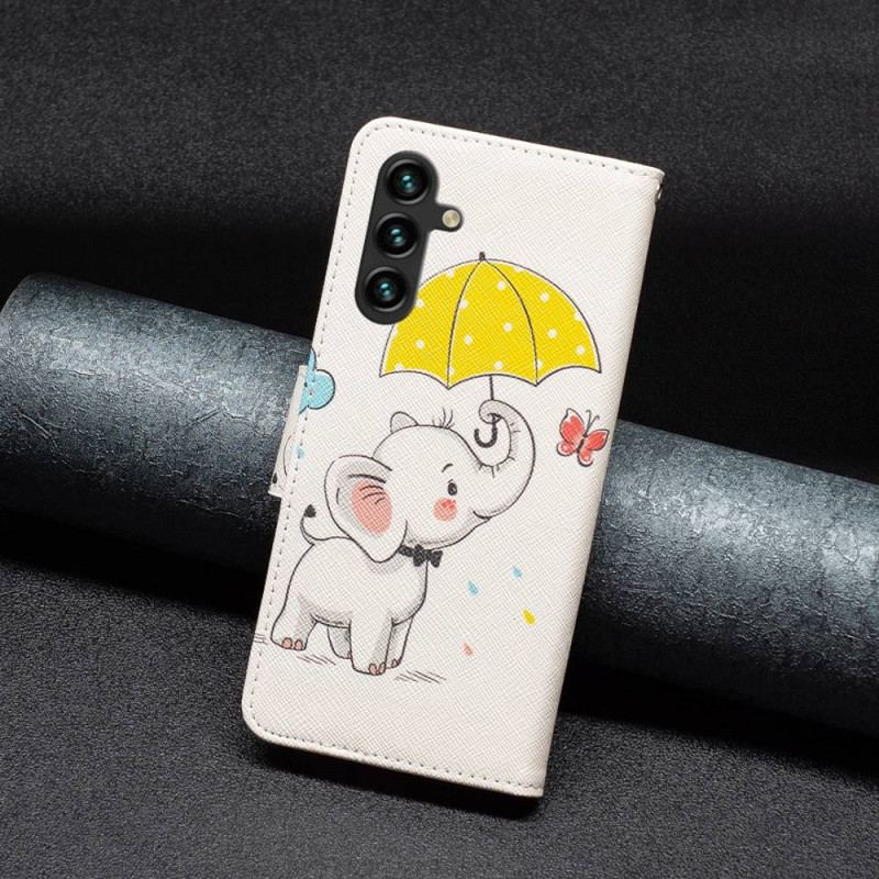 Capa Flip Para Samsung Galaxy A14 / A14 5G Elefante Na Chuva