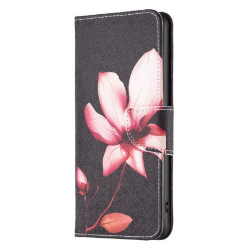 Capa Flip Para Samsung Galaxy A14 / A14 5G Flor Em Fundo Preto