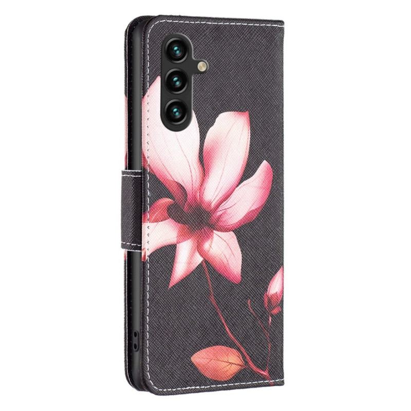 Capa Flip Para Samsung Galaxy A14 / A14 5G Flor Em Fundo Preto