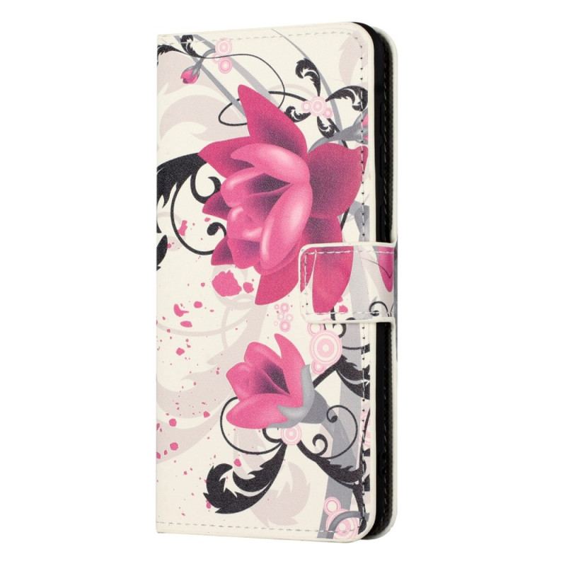 Capa Flip Para Samsung Galaxy A14 / A14 5G Flores Tropicais