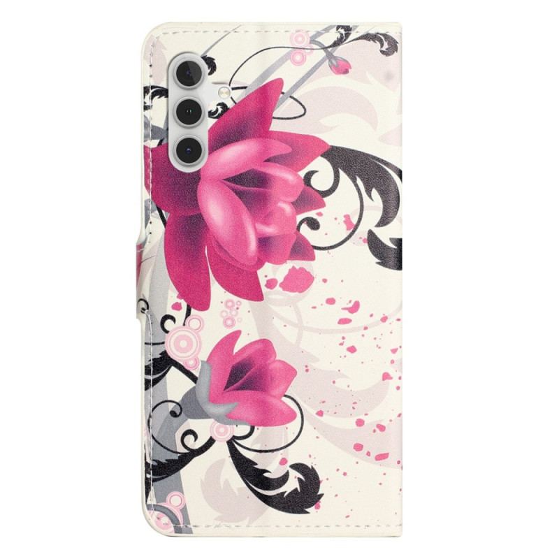 Capa Flip Para Samsung Galaxy A14 / A14 5G Flores Tropicais