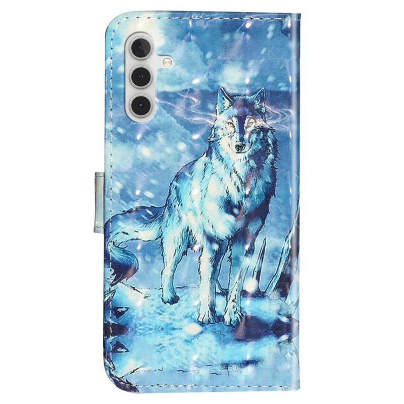 Capa Flip Para Samsung Galaxy A14 / A14 5G Lobo Com Cordão