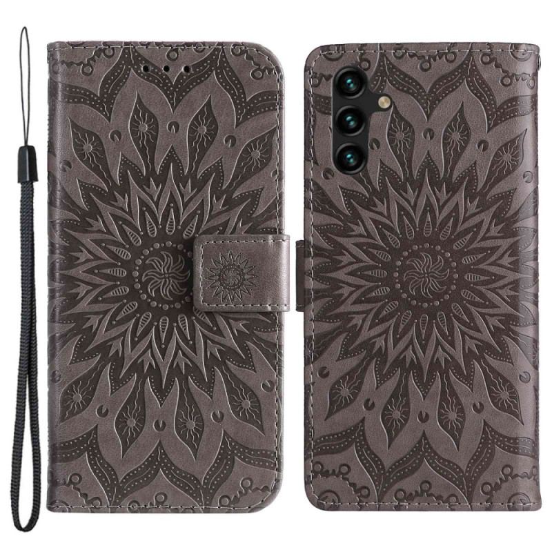 Capa Flip Para Samsung Galaxy A14 / A14 5G Mandala Sol Com Cordão