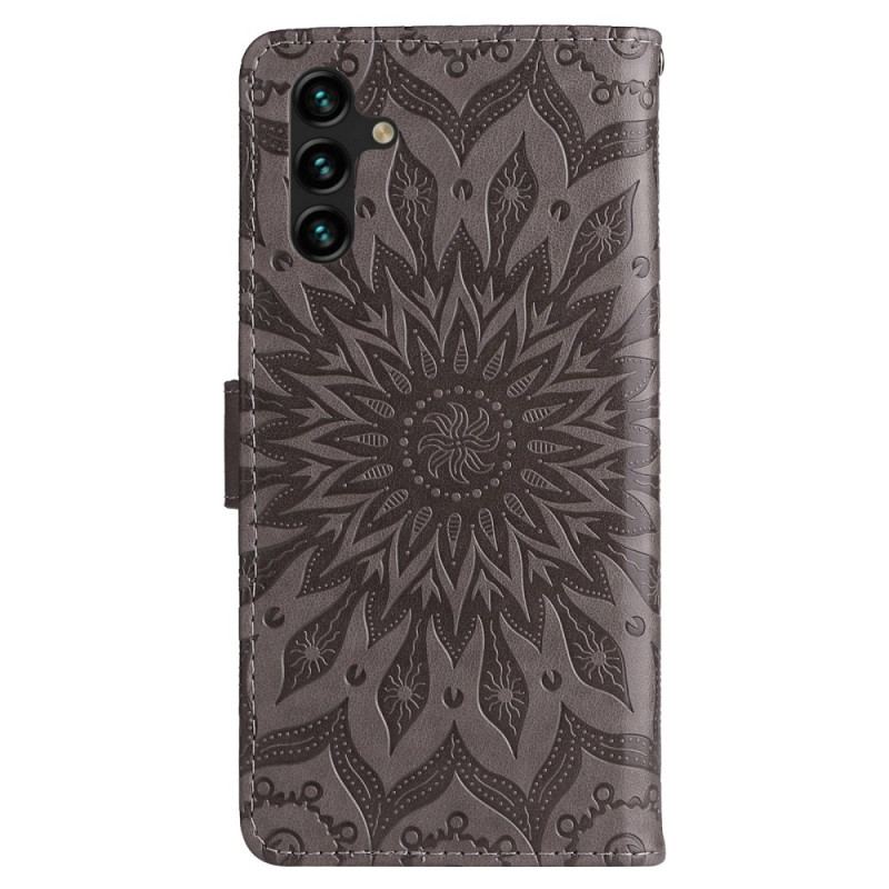 Capa Flip Para Samsung Galaxy A14 / A14 5G Mandala Sol Com Cordão