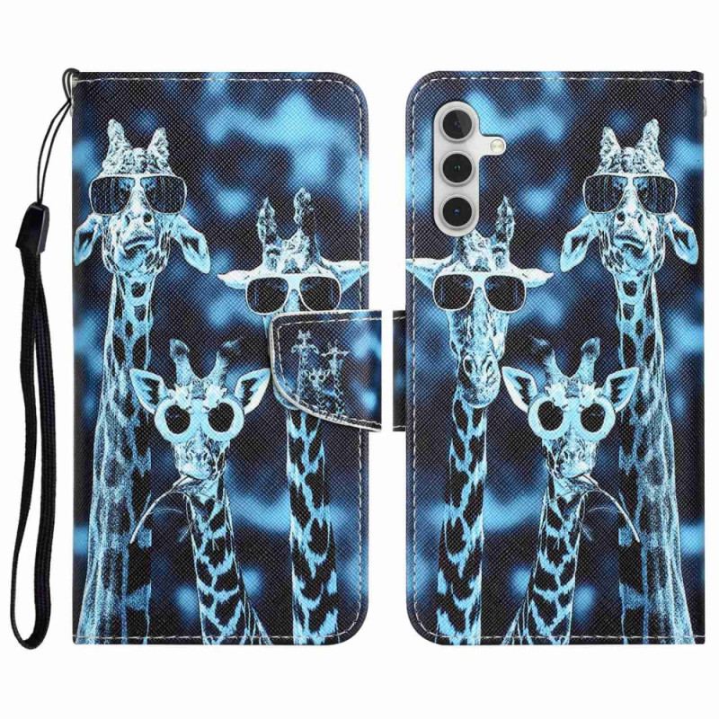 Capa Folio Para Samsung Galaxy A14 / A14 5G De Cordão Girafas Anônimas Em Cordão