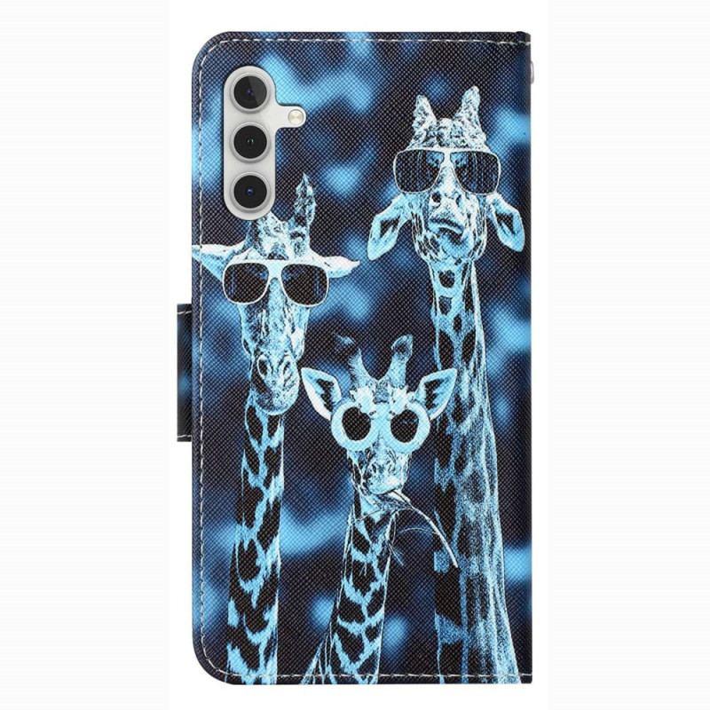 Capa Folio Para Samsung Galaxy A14 / A14 5G De Cordão Girafas Anônimas Em Cordão