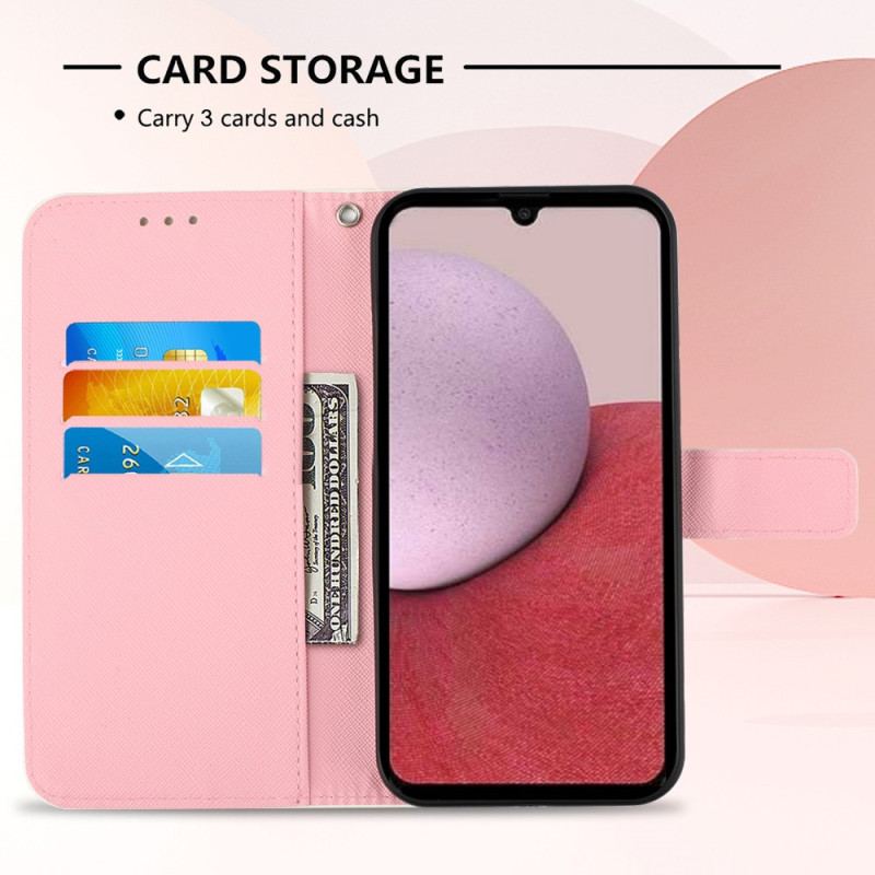 Capa Capa Folio Para Samsung Galaxy A14 / A14 5G De Cordão Strap Poppy