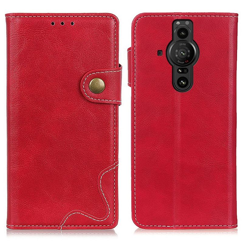 Capa De Couro Para Sony Xperia Pro-I Botão De Costura Artística