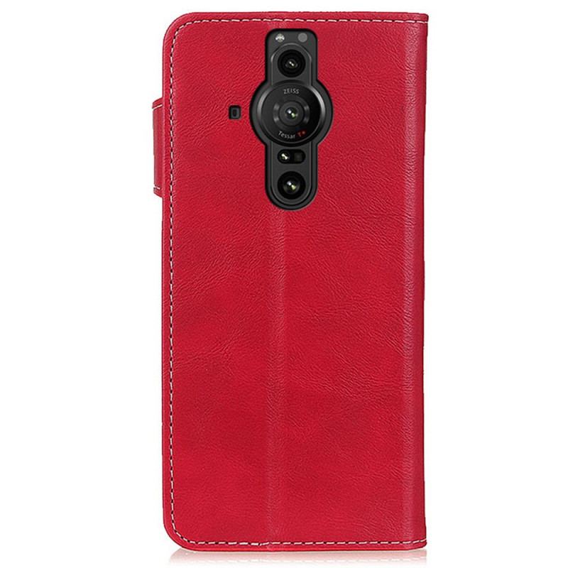 Capa De Couro Para Sony Xperia Pro-I Botão De Costura Artística