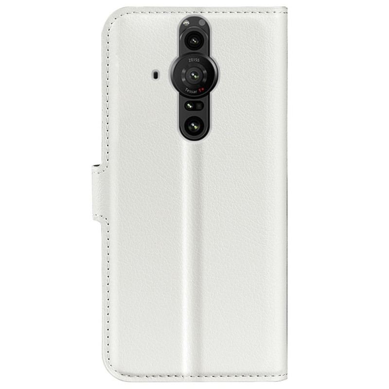 Capa De Couro Para Sony Xperia Pro-I Efeito Lichia Clássico