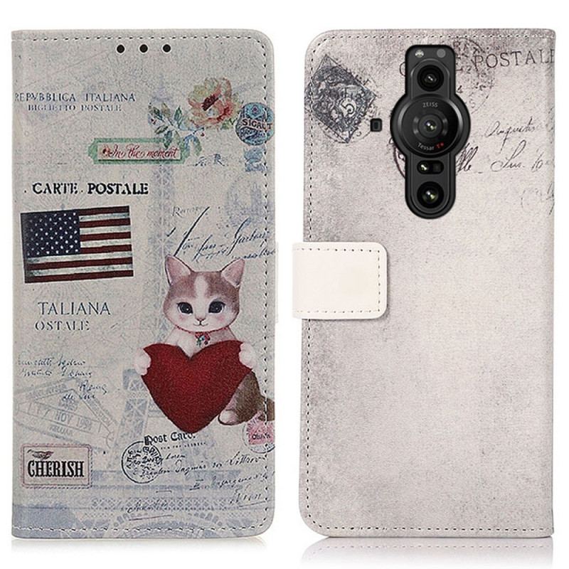 Capa Flip Para Sony Xperia Pro-I Gato Viajante