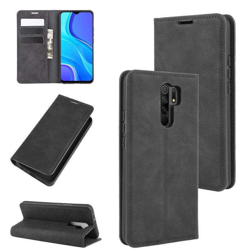 Capa De Celular Para Xiaomi Redmi 9 Flip Efeito Couro Macio