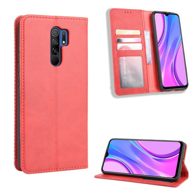 Capa De Celular Para Xiaomi Redmi 9 Flip Efeito Couro Vintage Estilizado