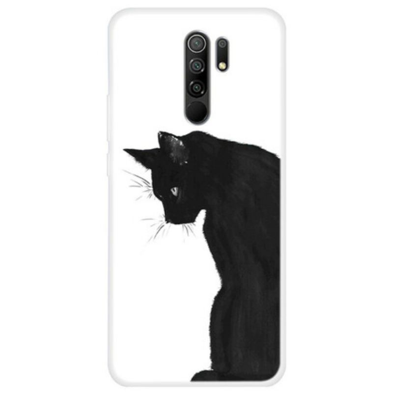 Capa De Celular Para Xiaomi Redmi 9 Gato Preto Pensativo