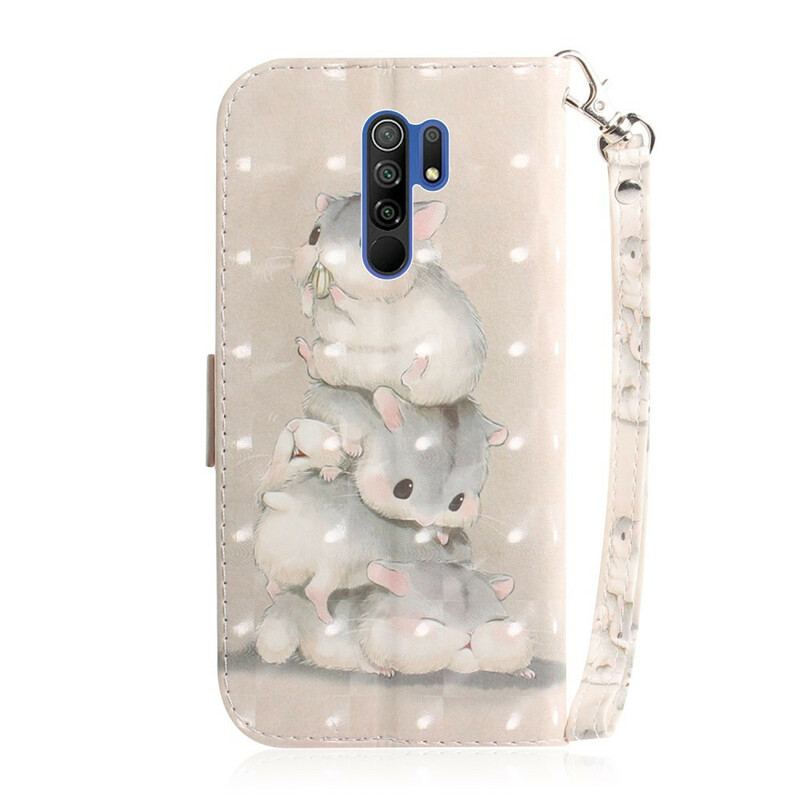 Capa De Couro Para Xiaomi Redmi 9 De Cordão Hamsters Tanga