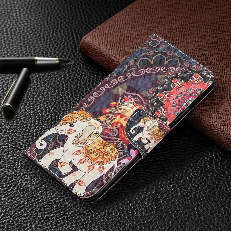 Capa De Couro Para Xiaomi Redmi 9 Elefantes Indianos