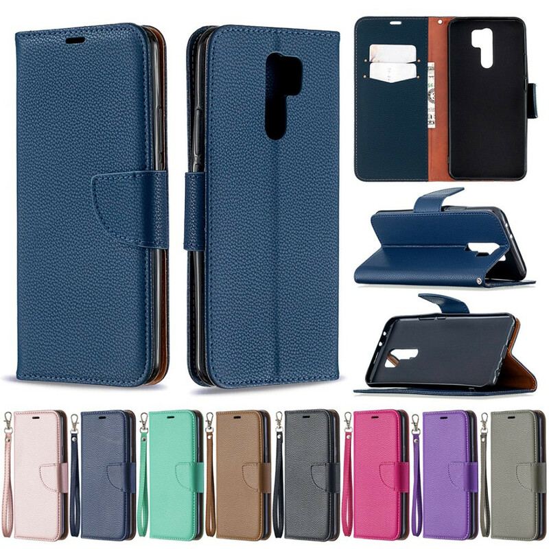 Capa De Couro Para Xiaomi Redmi 9 Flip Lichia Rabat Oblíqua