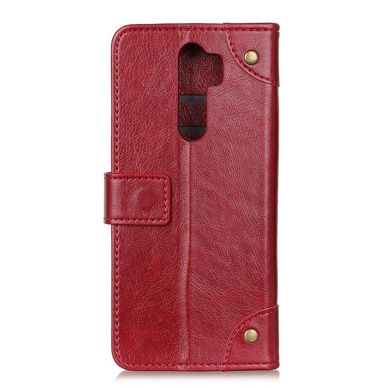 Capa De Couro Para Xiaomi Redmi 9 Rebites Vintage Estilo Couro Napa