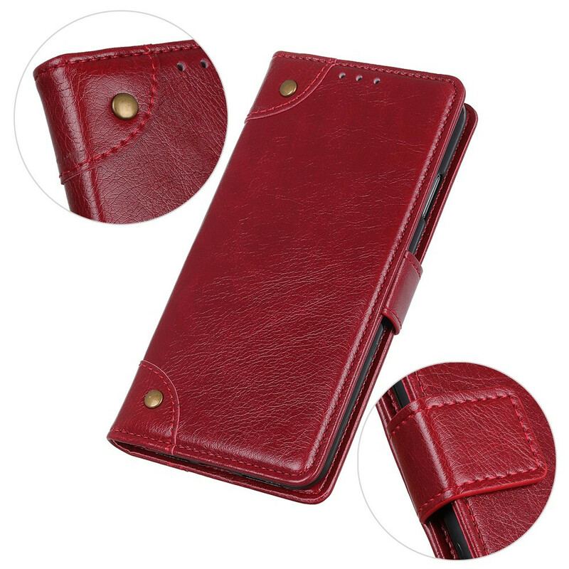 Capa De Couro Para Xiaomi Redmi 9 Rebites Vintage Estilo Couro Napa