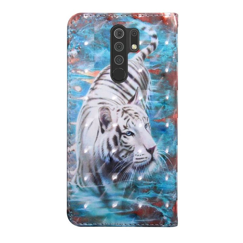 Capa De Couro Para Xiaomi Redmi 9 Tigre Na Água