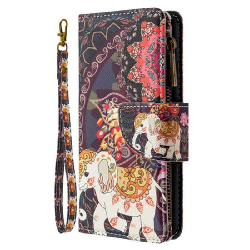 Capa Em Pele Para Xiaomi Redmi 9 Bolso Elefante Com Zíper