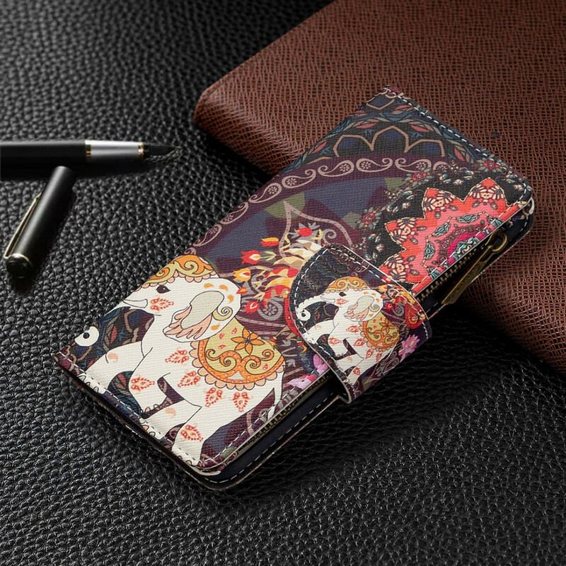 Capa Em Pele Para Xiaomi Redmi 9 Bolso Elefante Com Zíper